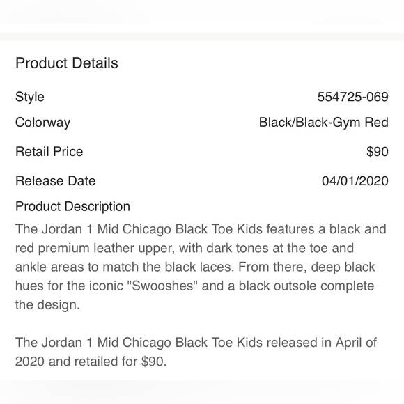 Air Jordan 1 Mid - Chicago Black Toe (GS) - Size US 4.5Y (Unisex) - Picture 12 of 14